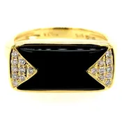 0.11 CTW Radiant Diamonds and Onyx Ring in 14K Yellow Gold