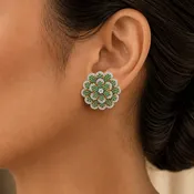 2 In 1 Diamond Studs with Natural Emeralds