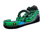 15ft Cyber Green Gamer Dual Lane Water Slide with Splash Pool