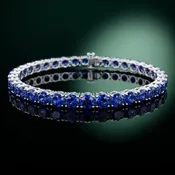 10K White Gold 3.16 Carat Round Brilliant Blue Sapphire Tennis Bracelet with Prong Setting