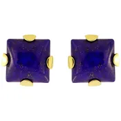 18K Gold and Lapis Lazuli Square Cabochon Earrings