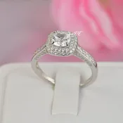 1.57ct Double Halo Cushion Cut with Heart Bridal Wedding Engagement Ring Diamond Simulated 925 Sterling Silver Anniversary Rings SKU:00230