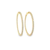 14K Gold Prong Set Large Diamond Hoops
