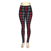 Gray & Red Argyle Yoga Band Legging