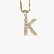 10KT Yellow Gold Double Layer “K” Initial Pendant with Diamonds