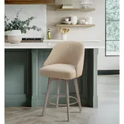 26" Swivel Counter Height Chair, Sand Brown Polyester, Wood Legs