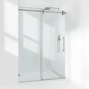 56-61″ W x 76″ H Frameless Single Sliding Shower Door with 3/8″ (10mm) Clear Tempered Glass, Shatter-Resistant Film