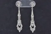 14 Karat White Gold Art Deco Style Diamond Dangle Earrings