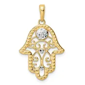 14k Two-Tone Evil Eye Filigree Hamsa Pendant