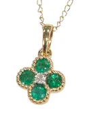 14K gold, Diamond, and Dainty Four Emerald Necklace