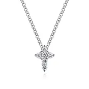14K White Gold Diamond Cross Necklace