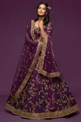 Art Silk Embroidered Lehenga Choli Dress Material In Purple (ACT3584)