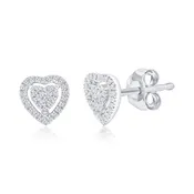 Heart Halo Diamond Earrings in Sterling Silver