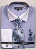 Avanti Uomo Men's DN74M Blue Herringbone Cotton Dress Shirt Tie Set