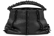 Bottega Black Woven Nappa Leather Fringe Handbag
