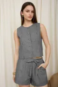 Blu Pepper Picnic Plaid Button Top