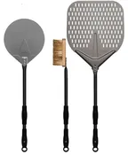 Alfa 3-Piece Large Pizza Peel Set with 48 in. Extendable Black Handles