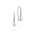 14K White Gold 0.08cttw Diamond & Cultured Pearl Drop Earrings