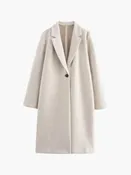 Classic Single-Button Wool Coat in Neutral Beige