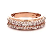 14k Rose Gold Triple Diamond Row Band Ring