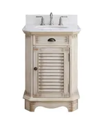 24 Inch Farmhouse Freestanding Distressed Beige Abbeville Bathroom Vanity, Single Sink, Marble Top, Fully Assembled