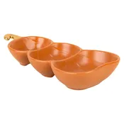 10.2in Orange Triple Pumpkin Bowl Server W-Gold Stem-Leaf