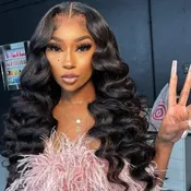 24" Loose Wave Transparent Lace 13x4/4x4  Lace Frontal Wig Human Hair Wig Natural Black