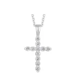 14K White Gold Round Shape Diamond Cross Necklace (.25ctw)