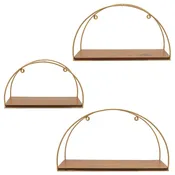 10" / 12" / 14" Metal / Wood Wall Shelves (Set of 3) - Brown / Gold