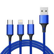 3-n-1 Sync &amp; Charge Cable for iPhone-Micro-Type C;  2.4A – Blue