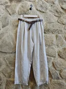 100% Linen Pants with Belt in Beige