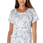 Blue Floral Pajama Set – Soft Ribbed Knit Sleepwear with Scalloped Trim (Top & Pants Sold Separately)