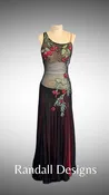 Black Mesh with Large Flower Appliques