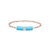 14K Rose Gold Blue Enamel Diamond Chain Ring