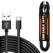 10FT USB Cable For TYPE-C In Black-SKU:DC35-TYPEC10FTBK