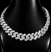 15mm Baguette Moissanite Cuban Link Chain – 925 Sterling Silver