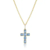 14k Aquamarine Bezel Set Cross Pendant on 14k Cable Chain Necklace - 18"