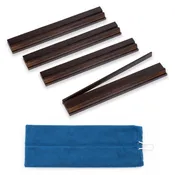 (20in.) Dark Brown Wooden Mahjong Racks with Pushers & Travel Bag - Set of 4