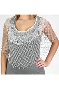 BEADED PONCHO-WHITE/SILVER