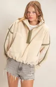 Beige Contrast Trim Quarter Zip Fleece