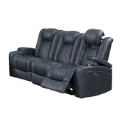 83 Inch Power Reclining Sofa, Storage Console, Blue Breathable Leather