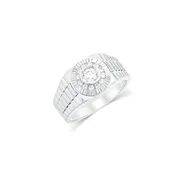 Rhodium 925 Silver Men's Moissanite Radiant Sunburst Ring