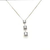 10K White Gold Three Stone Station Diamond Pendant