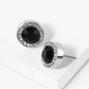 Black Crystal Halo Stud Earrings on Silver | 712795