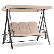 3-Seat Outdoor Patio Swing Chair with Adjustable Canopy