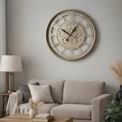 27" Round Wall Clock | Moving Gears | Standard Numbers | Champagne Gold