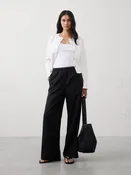 Wide-Leg High-Rise Drapey Twill Pull-On Pant