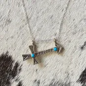 Kingman Turquoise Sterling Silver Cross Arrow Necklace – Native Made by Myra Benally