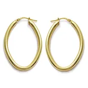 14K Gold over Sterling Silver Plain Oval Hoop Earrings