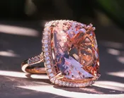 14KT Rose Gold Cushion Morganite and Diamond Halo Ring 33.22CT